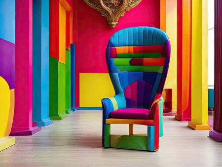 interior of a children's room with a colorful armchair.の素材