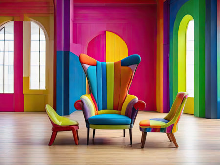 Interior of a children's room with colorful furniture. 3d renderの素材