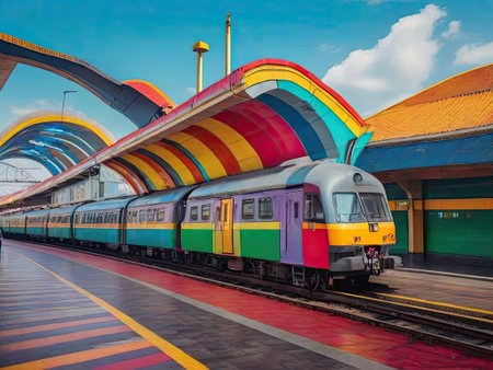 Train at railway station in Bangkok, Thailand in a summer day.の素材