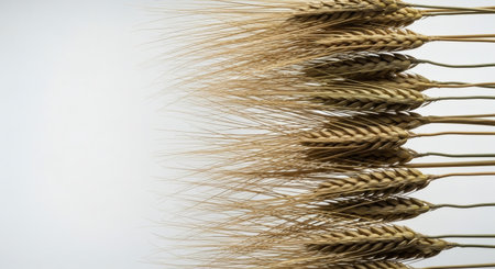 Ears of wheat on a white background, close-up.の素材