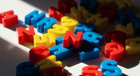 3d rendering of alphabets in multicolor isolated white backgroundの素材