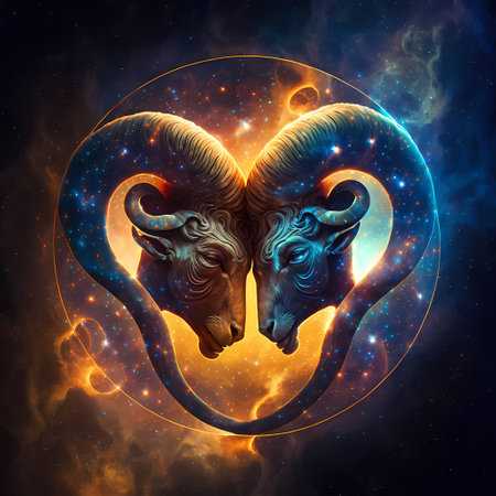 Zodiac sign Ram. Zodiac symbol of the year in space.の素材