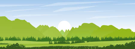Minimalist landscape illustration with mountains and blue skyのイラスト素材