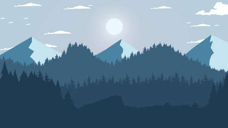 winter mountain landscape with treesのイラスト素材