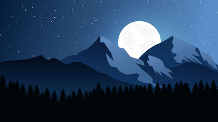 Moon light night premium vector landscapeのイラスト素材