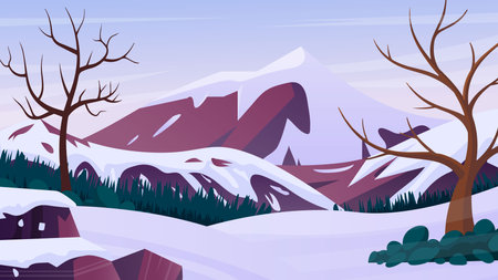 vector nature landscape illustration realistic winter wallpaper and backgroundのイラスト素材