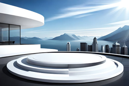 3D white product podium with flat backgroundの素材