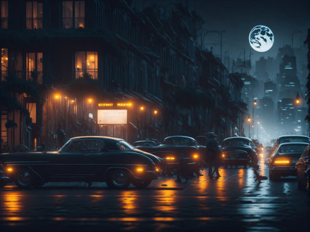 Retro night street with cold weatherの素材