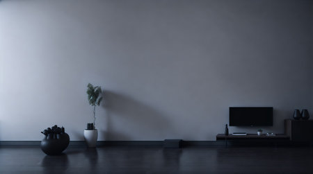 3d rendering of living room with tv and plant on the wallの素材