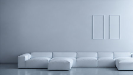 Interior design modern bright room with white sofa 3D rendering illustrationの素材