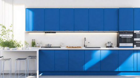 blue kitchen and minimalist interior designの素材