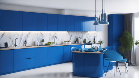 blue kitchen and minimalist interior designの素材