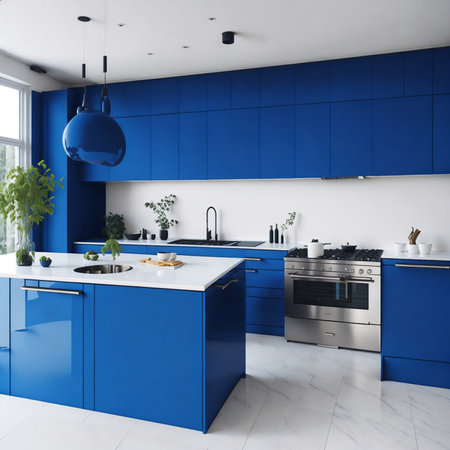blue kitchen and minimalist interior designの素材