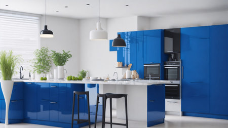blue kitchen and minimalist interior designの素材