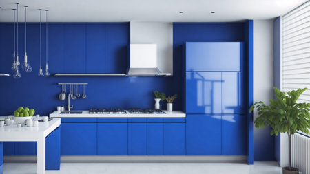 blue kitchen and minimalist interior designの素材