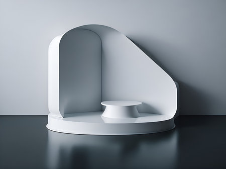 cosmetic product mockup blank in a white podium, blank cosmetics mockup design, 3d product podium for cosmetics product, 3d rendered mockup for productの素材