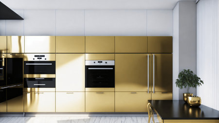 Golden kitchen and minimalist interior design, modern kitchen with interior designの素材
