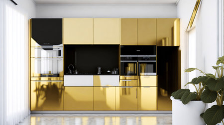 Golden kitchen and minimalist interior design, modern kitchen with interior designの素材