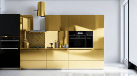 Golden kitchen and minimalist interior design, modern kitchen with interior designの素材