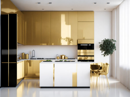 Golden kitchen and minimalist interior design, modern kitchen with interior designの素材