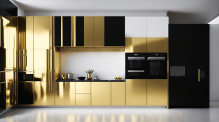 Golden kitchen and minimalist interior design, modern kitchen with interior designの素材