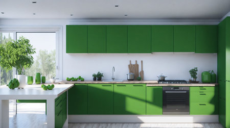 Green kitchen and minimalist interior designの素材
