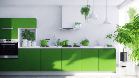 Green kitchen and minimalist interior designの素材