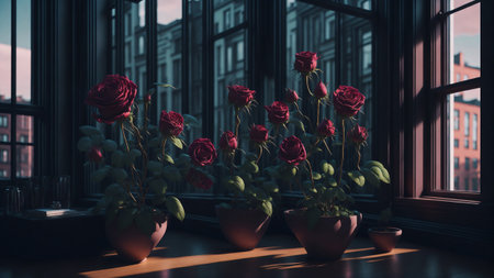 Home inside interior with modern design eco friendly flower, rose flower in room, plants interior living room wth rose flowerの素材