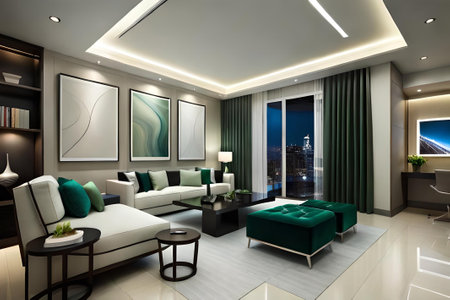 3d rendering luxury modern living room and bedroom with tv and sofaの素材