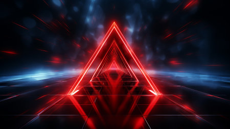 abstract scene with neon lights and triangle shape, 3d renderingの素材