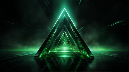 3D abstract background with neon lights and triangle. 3d illustrationの素材
