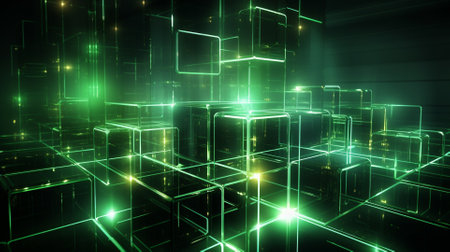 Glowing green technology abstract background, 3d rendering computer digital imageの素材