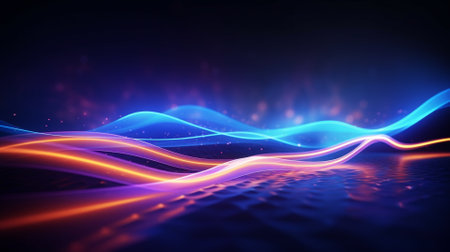 3d render, abstract technology background, glowing lines and waves, computer generatedの素材