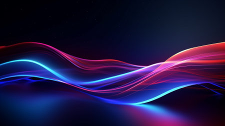 abstract background with blue and red wavy lines on dark backgroundの素材