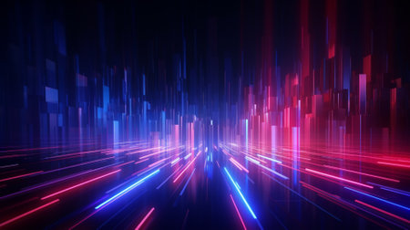 3d rendering of abstract technology background with glowing lines in the darkの素材