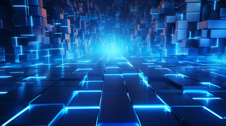 abstract digital background. Futuristic technology style, neon line cube ai generatedの素材
