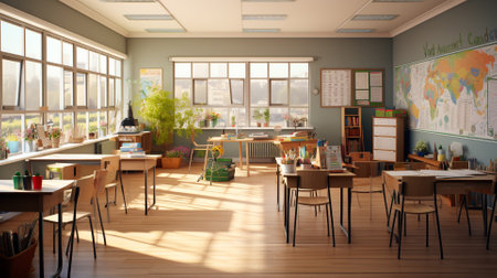 Interior of a school classroom in a loft style. 3d renderの素材