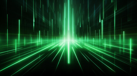 Abstract technology background with green light lines. 3d rendering, 3d illustration.の素材