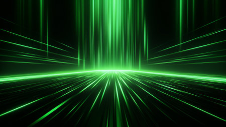 Futuristic tunnel with luminous lines on a dark background.の素材