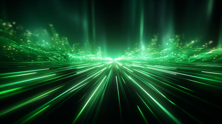 Futuristic technology wave background with glowing lines and bokehの素材