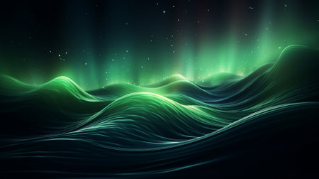 Abstract wavy background with glowing lines and stars. Vector illustration.の素材