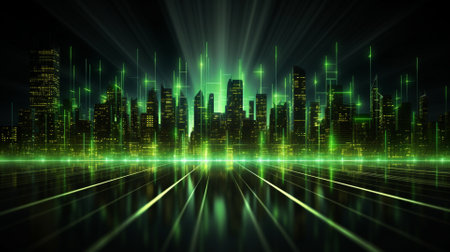 Abstract futuristic city background with neon lights. 3D Rendering.の素材