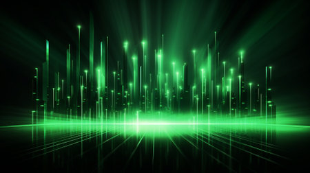 abstract technology background with green glowing lines and stripes. ai generatedの素材