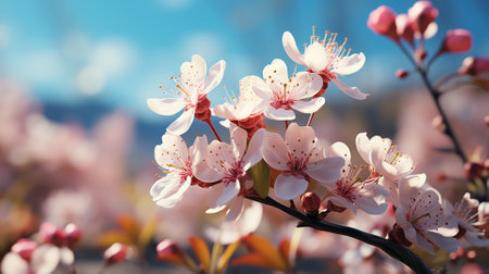 Beautiful blooming branch of cherry tree in spring time. Nature backgroundの素材