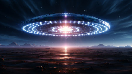 Futuristic space scene with planet and stars. 3d renderingの素材