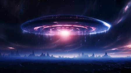 Fantasy alien planet. Mountain and nebula. 3D illustrationの素材