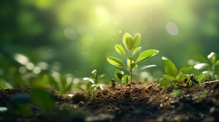 Green seedling illustrating concept of new life and environmental conservation. 3d renderの素材