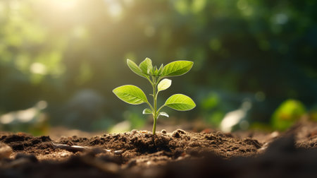 Green seedling growing from seed on blurred nature background,Ecology conceptの素材
