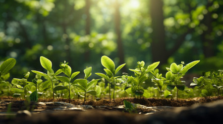 Green seedling growing in the morning light. Environment conservation concept.の素材