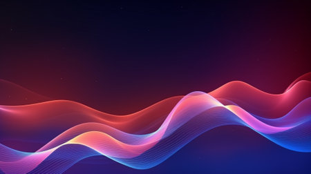 Dark abstract background with blue and red wave lines. Vector illustration.の素材